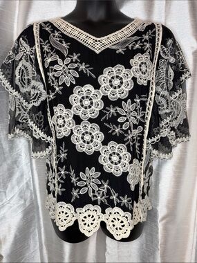 Sapphire Boho Chic Romantic Hippie Peasant Lacy Crochet Flutter Sleeve Womens PS